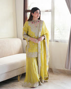 Heavy Chinon Silk Top with Gharara & Dupatta