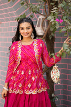 Bandhej Chinon Embroidered Lehenga Set