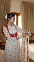 Elegant Faux Georgette Gown with Chinon Koti & Printed Dupatta