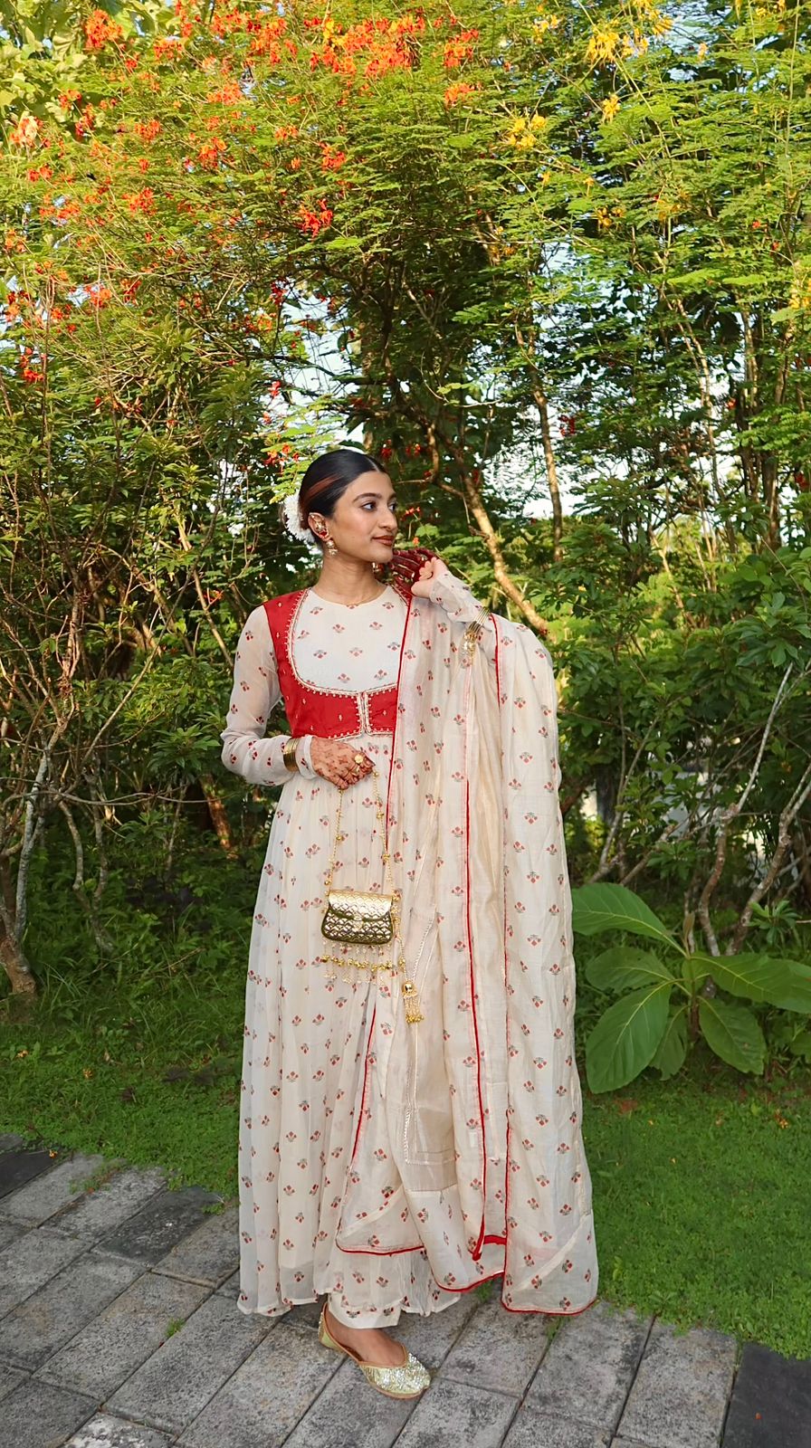 Elegant Faux Georgette Gown with Chinon Koti & Printed Dupatta