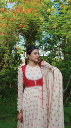 Elegant Faux Georgette Gown with Chinon Koti & Printed Dupatta