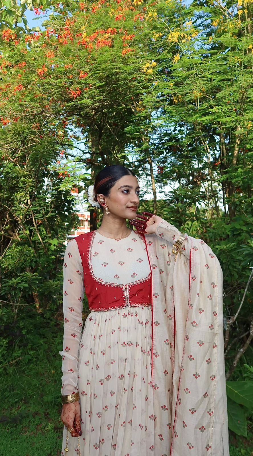 Elegant Faux Georgette Gown with Chinon Koti & Printed Dupatta