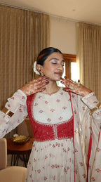 Elegant Faux Georgette Gown with Chinon Koti & Printed Dupatta