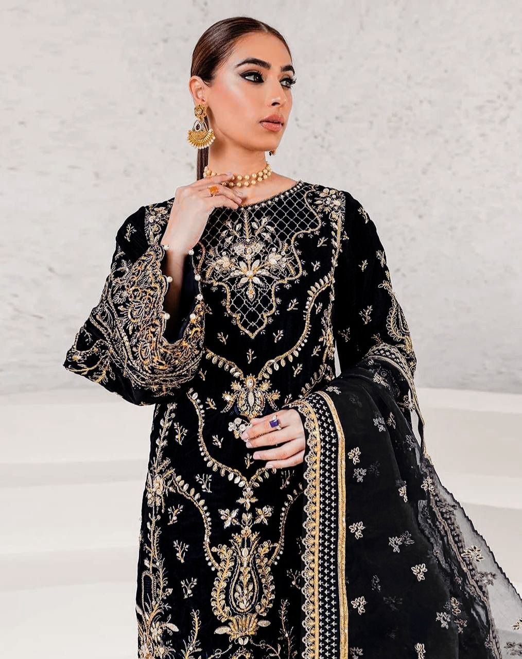 Elegant Chinon Silk Top with Butter Silk Pant & Butterfly Net Dupatta