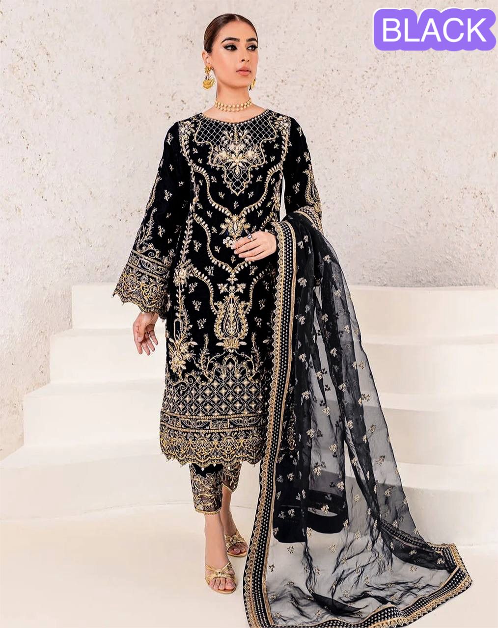 Elegant Chinon Silk Top with Butter Silk Pant & Butterfly Net Dupatta