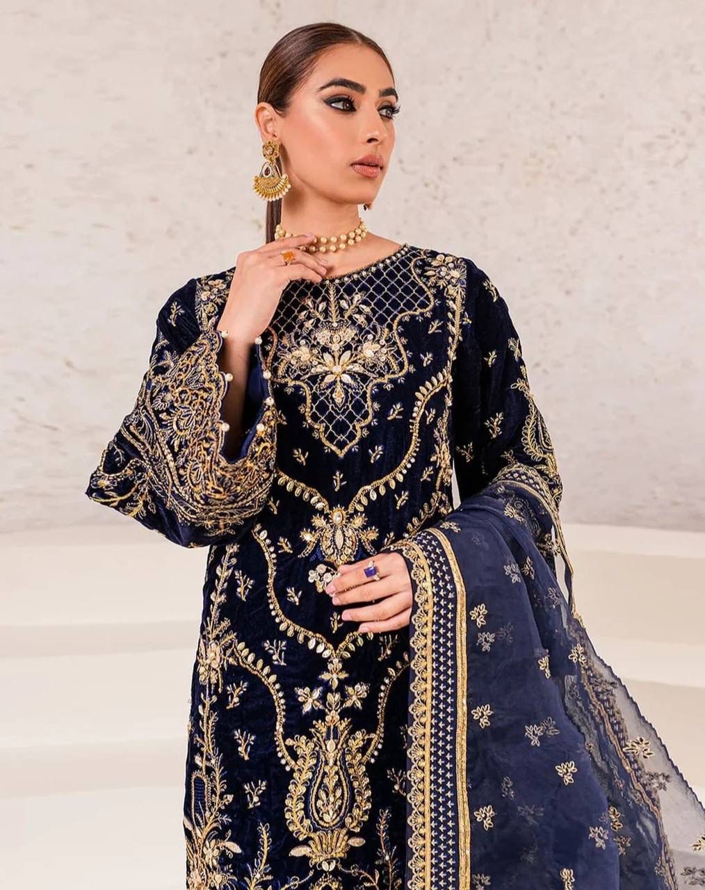 Elegant Chinon Silk Top with Butter Silk Pant & Butterfly Net Dupatta