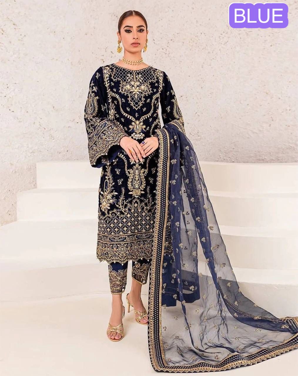 Elegant Chinon Silk Top with Butter Silk Pant & Butterfly Net Dupatta