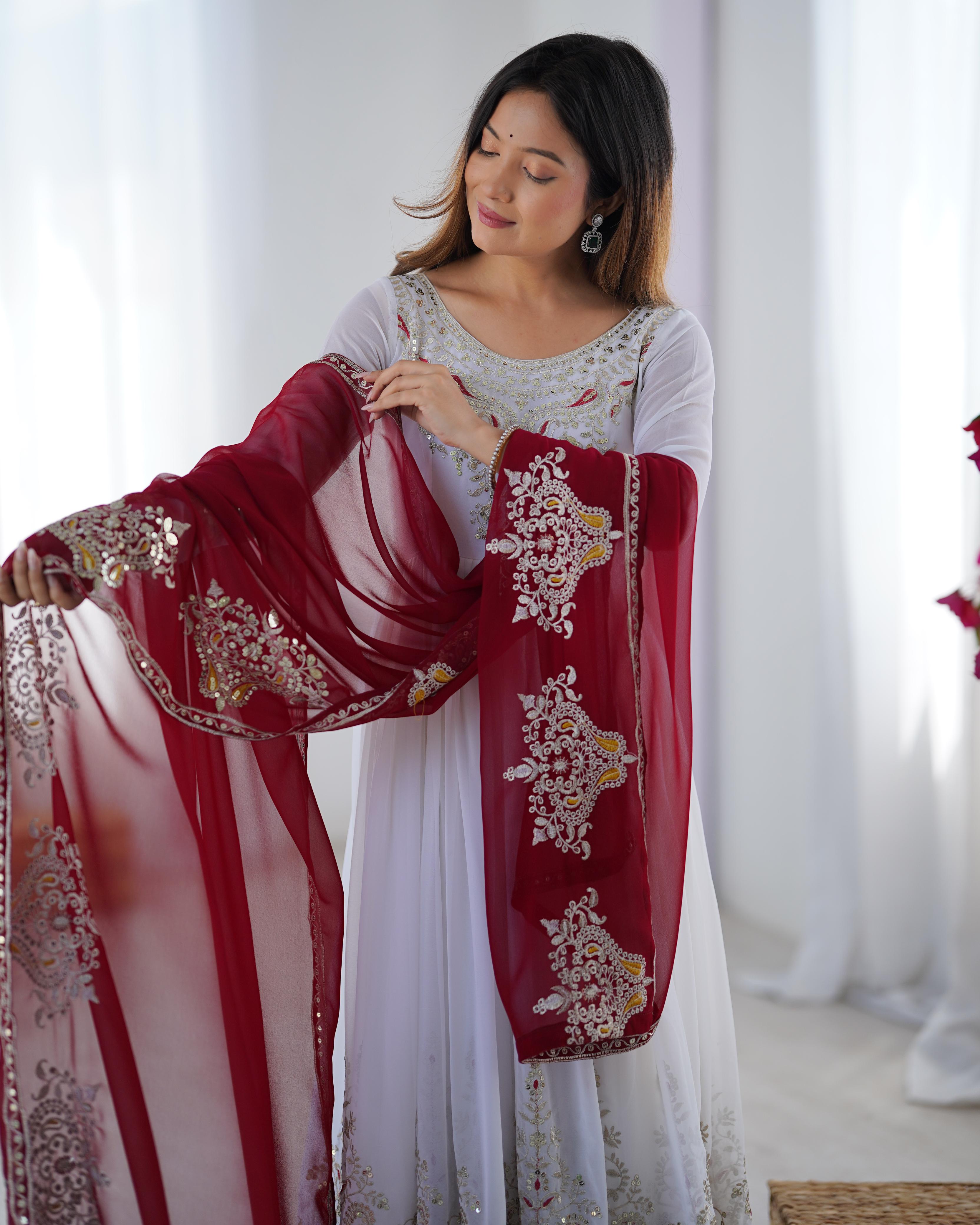 Heavy Georgette Embroidered Gown Set with Bottom & Dupatta