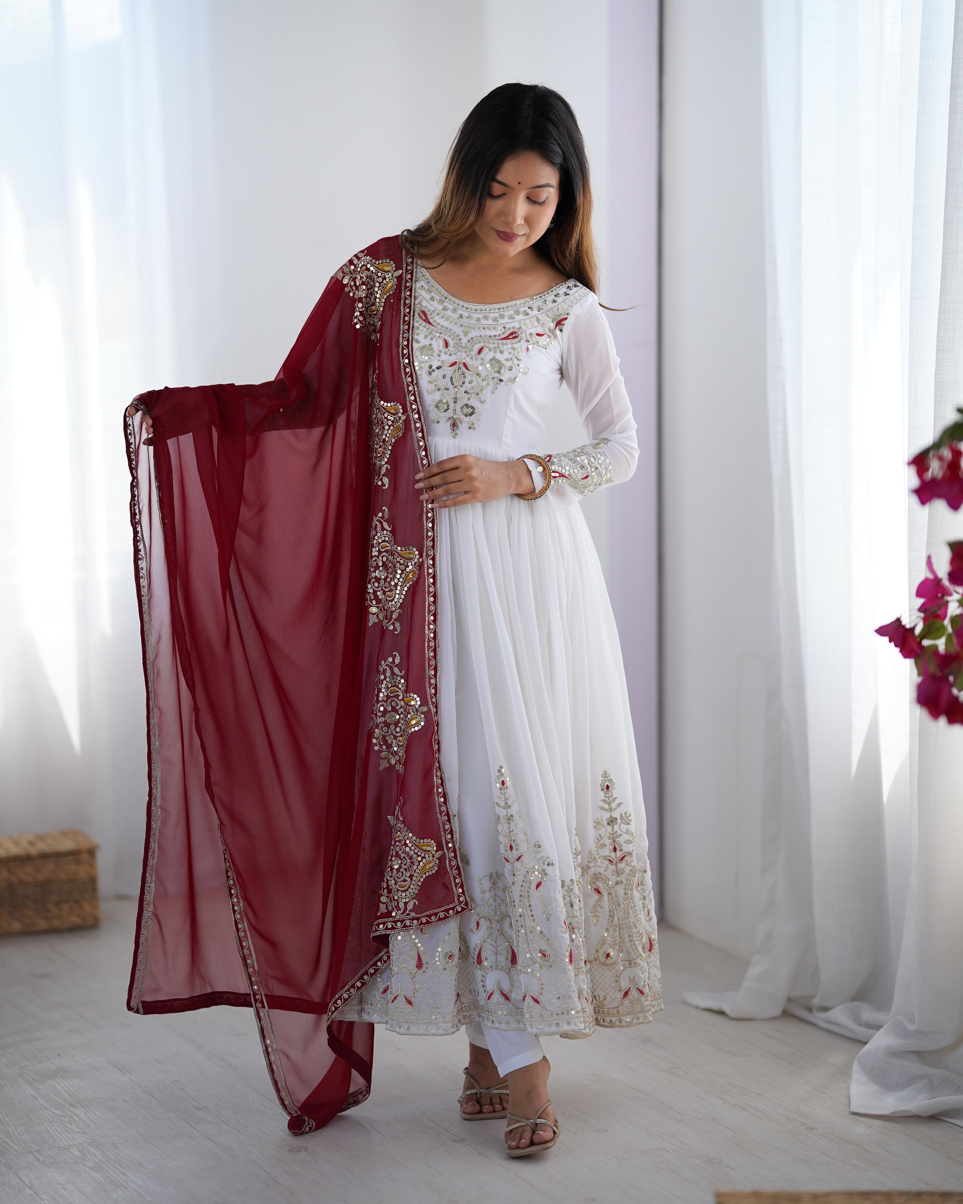 Heavy Georgette Embroidered Gown Set with Bottom & Dupatta