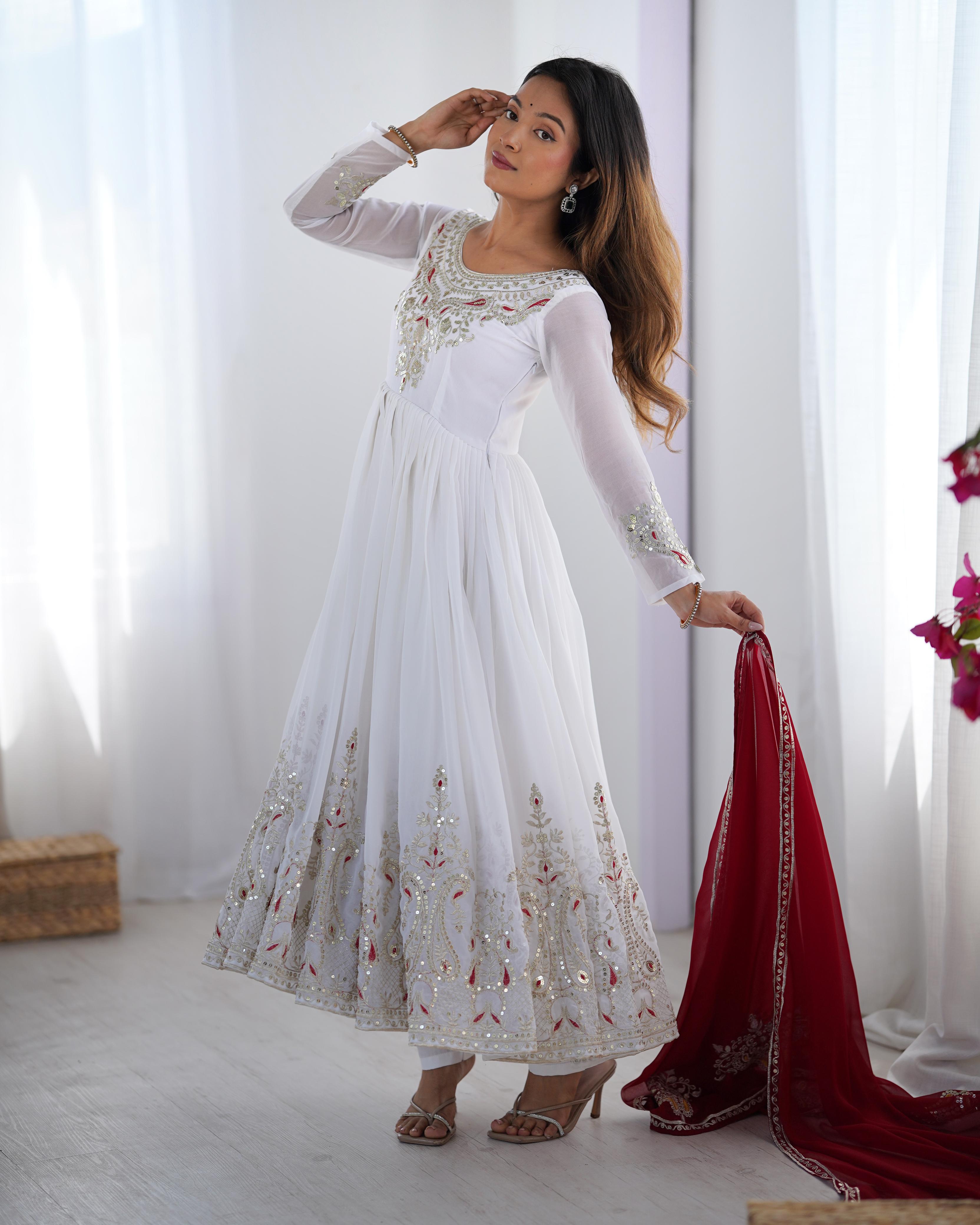 Heavy Georgette Embroidered Gown Set with Bottom & Dupatta