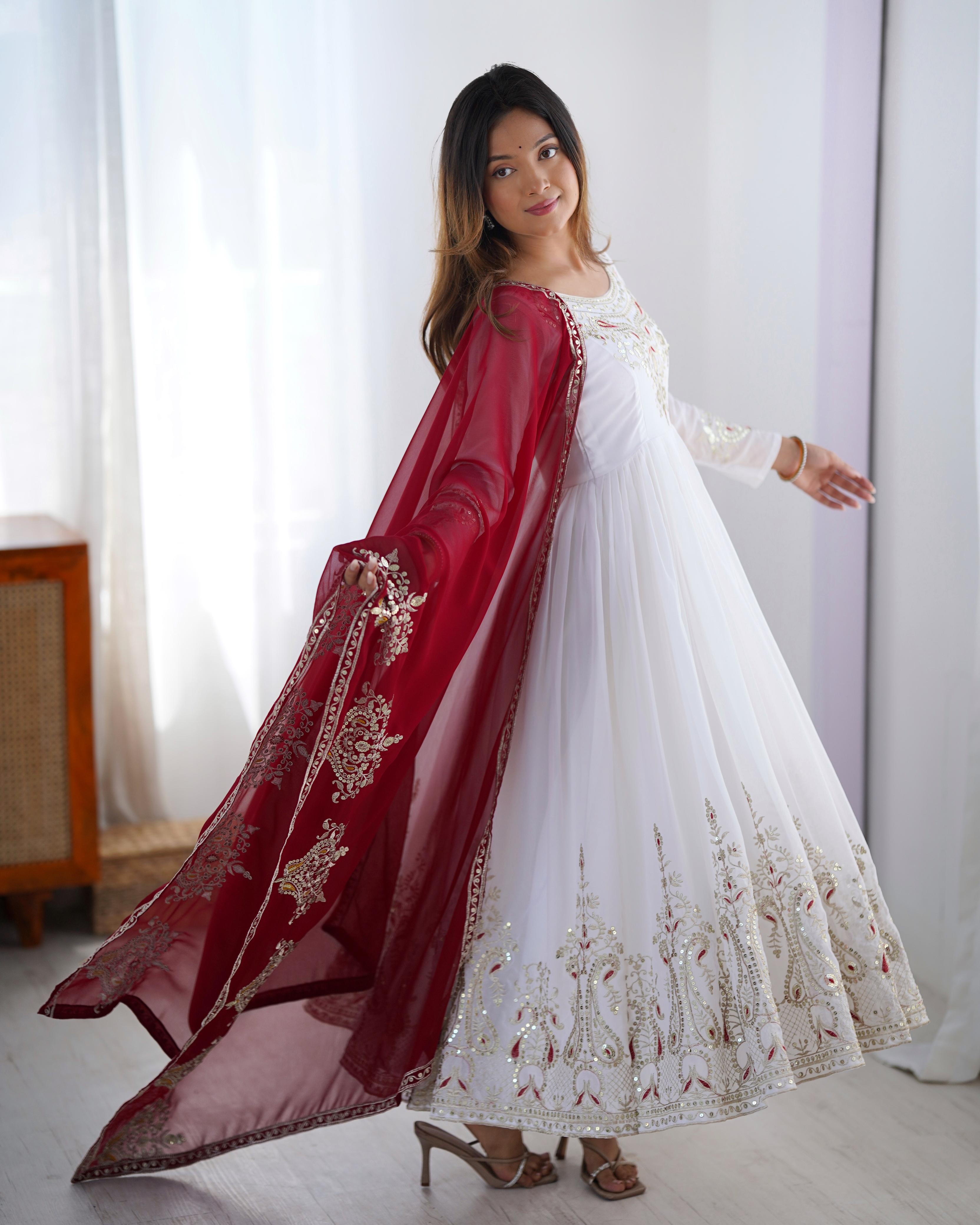 Heavy Georgette Embroidered Gown Set with Bottom & Dupatta