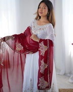 Heavy Georgette Embroidered Gown Set with Bottom & Dupatta