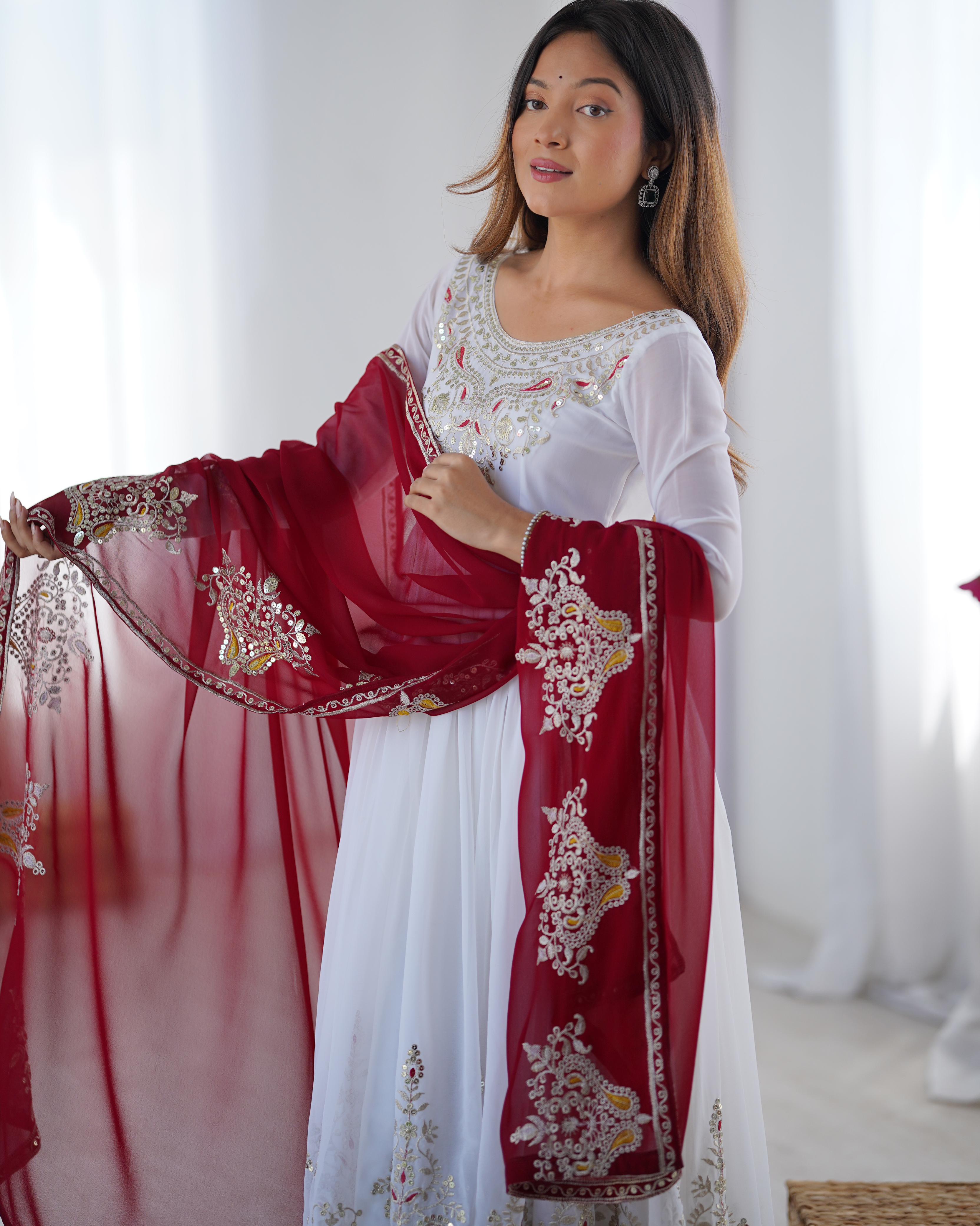 Heavy Georgette Embroidered Gown Set with Bottom & Dupatta