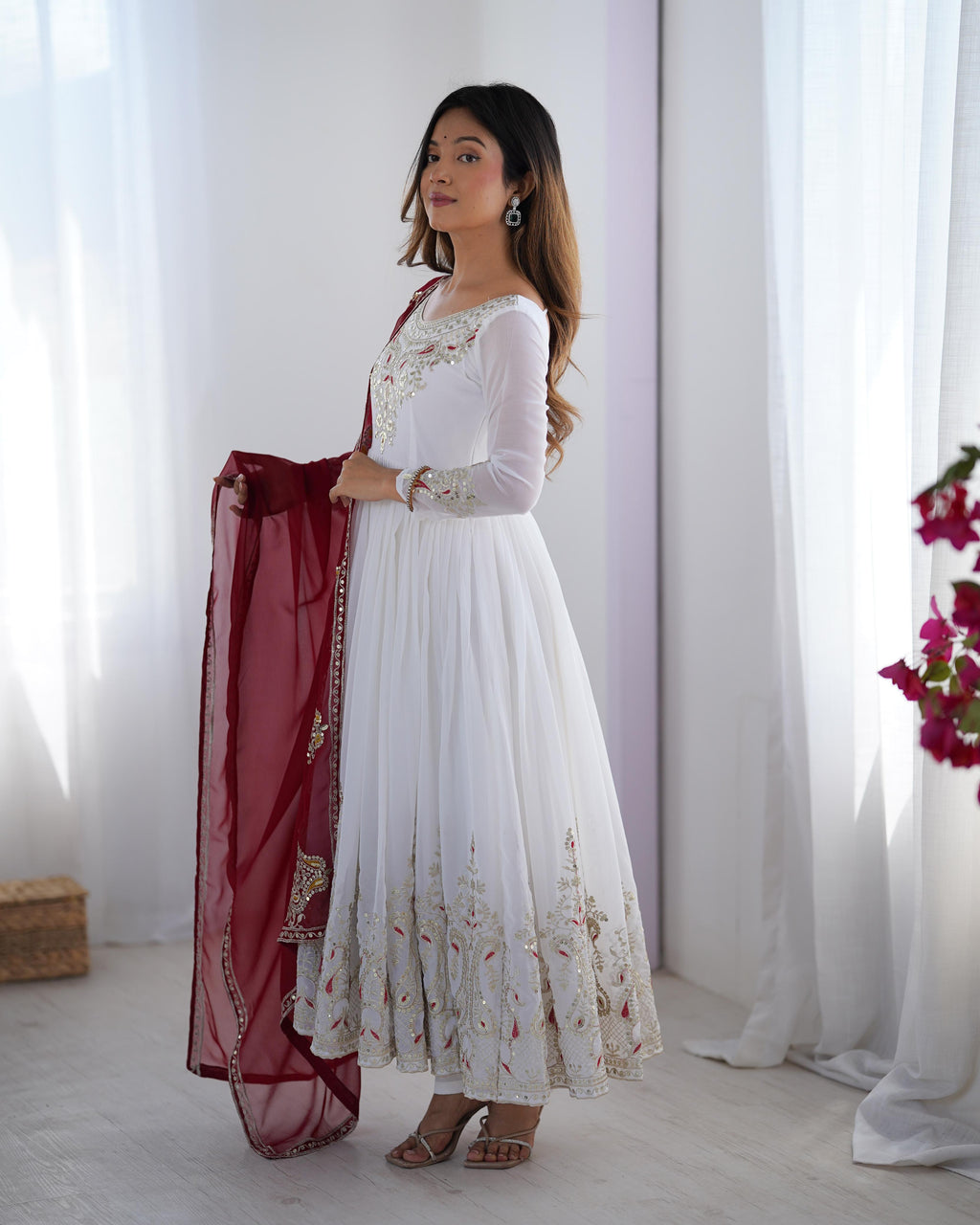 Heavy Georgette Embroidered Gown Set with Bottom & Dupatta