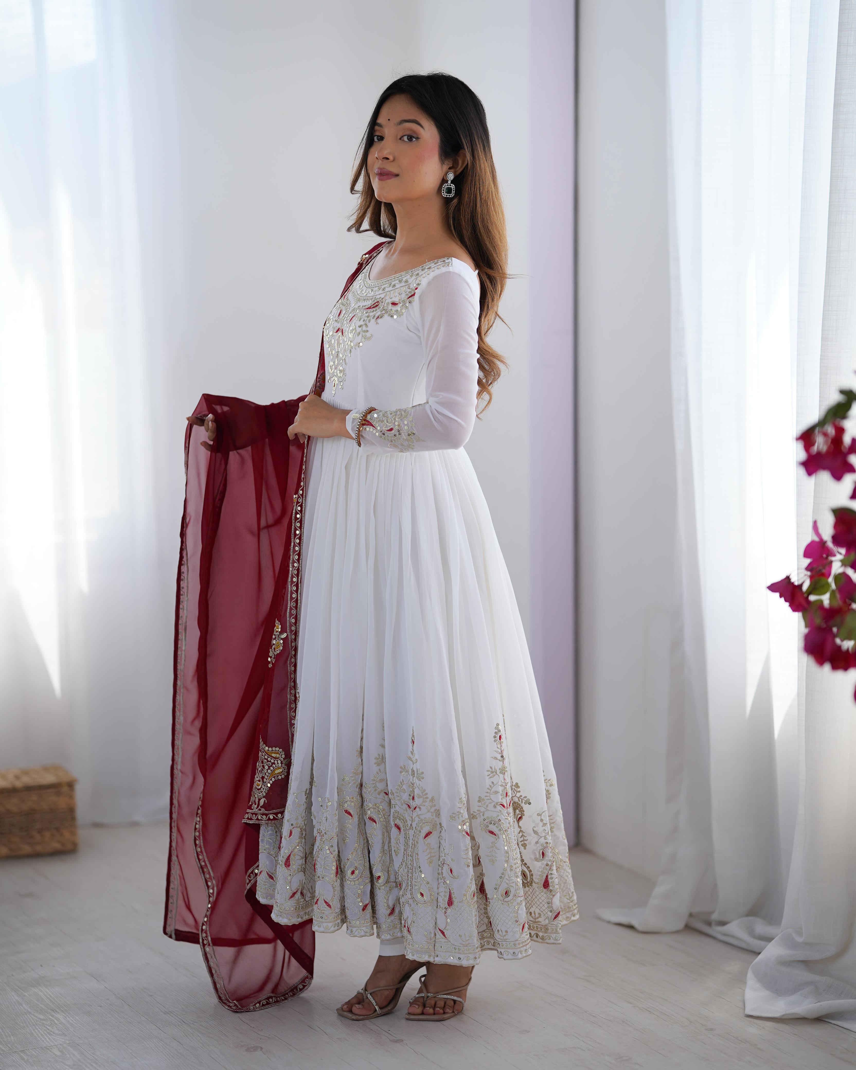 Heavy Georgette Embroidered Gown Set with Bottom & Dupatta