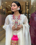Elegant Mirror Work Chanderi Suit