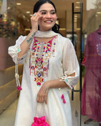Elegant Mirror Work Chanderi Suit