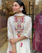 Elegant Mirror Work Chanderi Suit
