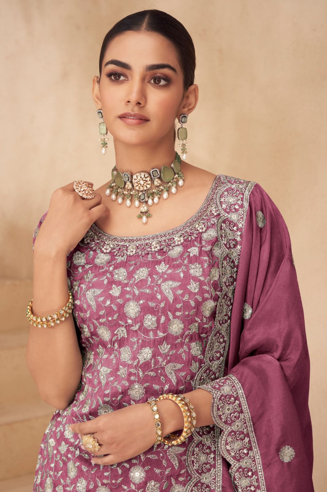 Simar Silk Embroidered Free Size Suit Set
