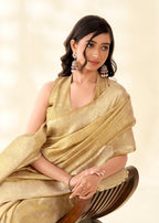Gold Tissue Linen banarasi Saree with Ambi Butti Pattern
