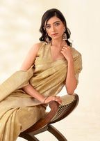 Gold Tissue Linen banarasi Saree with Ambi Butti Pattern