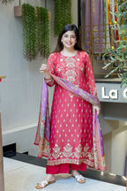 Handcrafted Berry Pink Kurti Set with Gota & Mirror Work