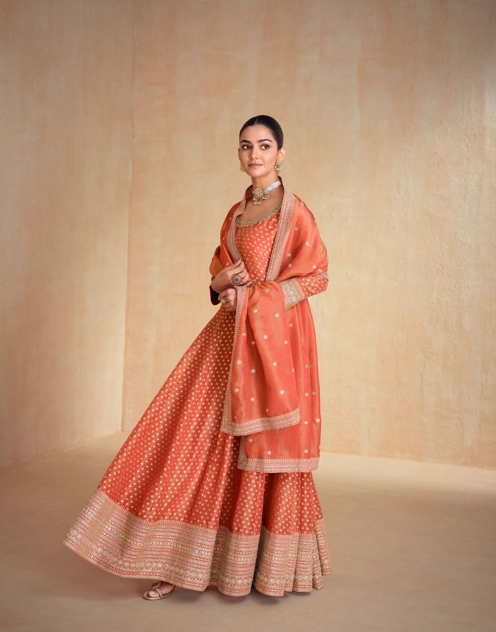 Embroidery Work Silk Gown With Dupatta