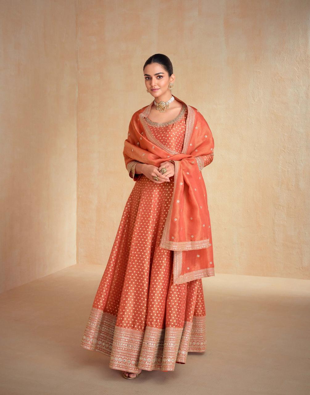 Embroidery Work Silk Gown With Dupatta