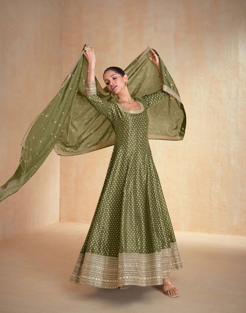 Embroidery Work Silk Gown With Dupatta