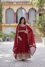 Georgette Ladies Embroidered Long Gown