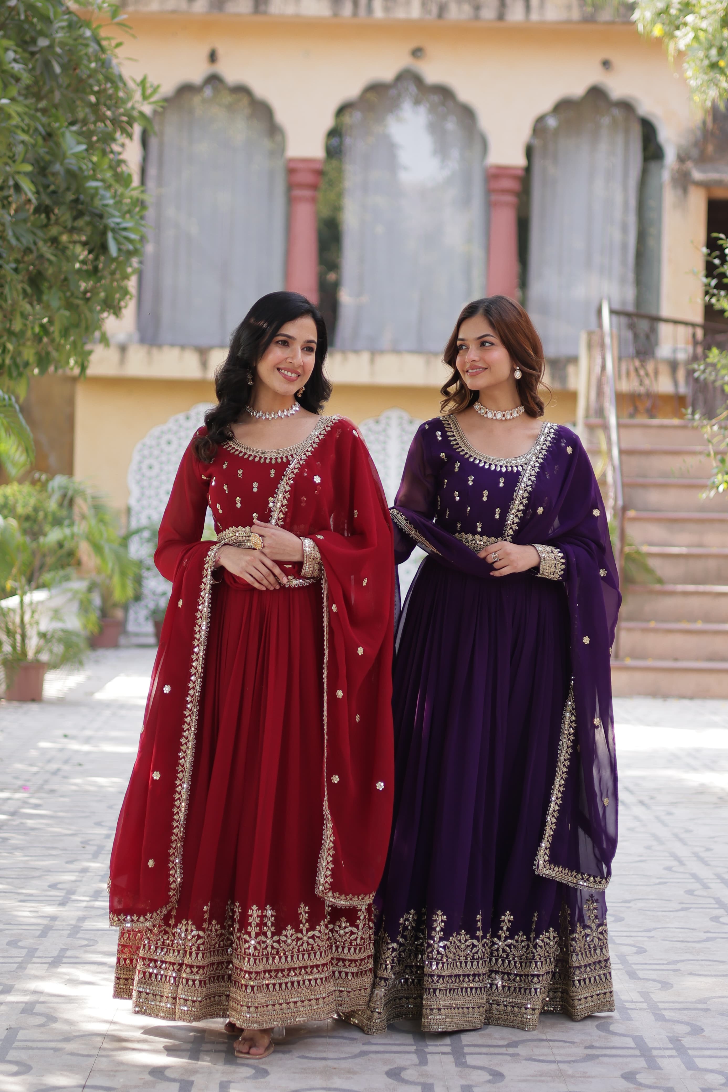 Georgette Ladies Embroidered Long Gown