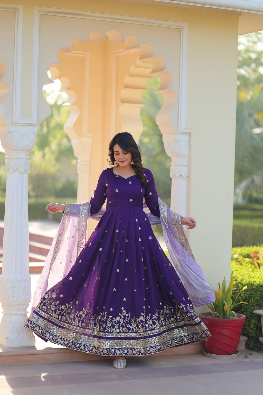 Georgette Embroidered Gown Set