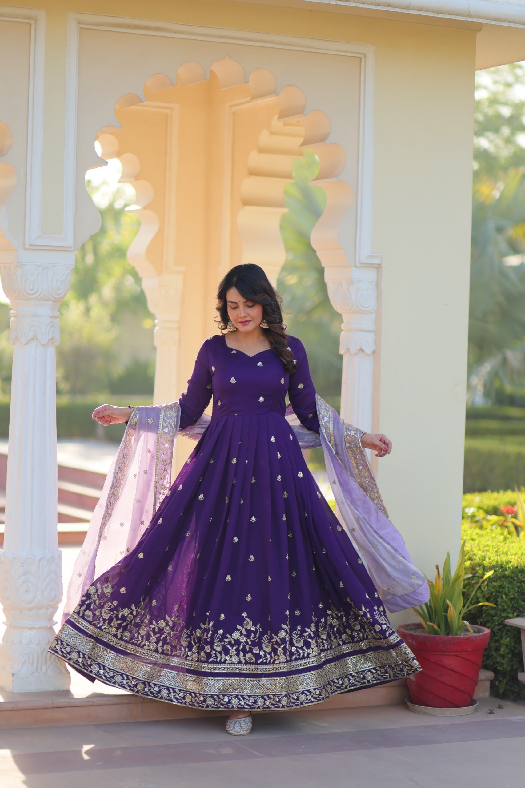 Georgette Embroidered Gown Set