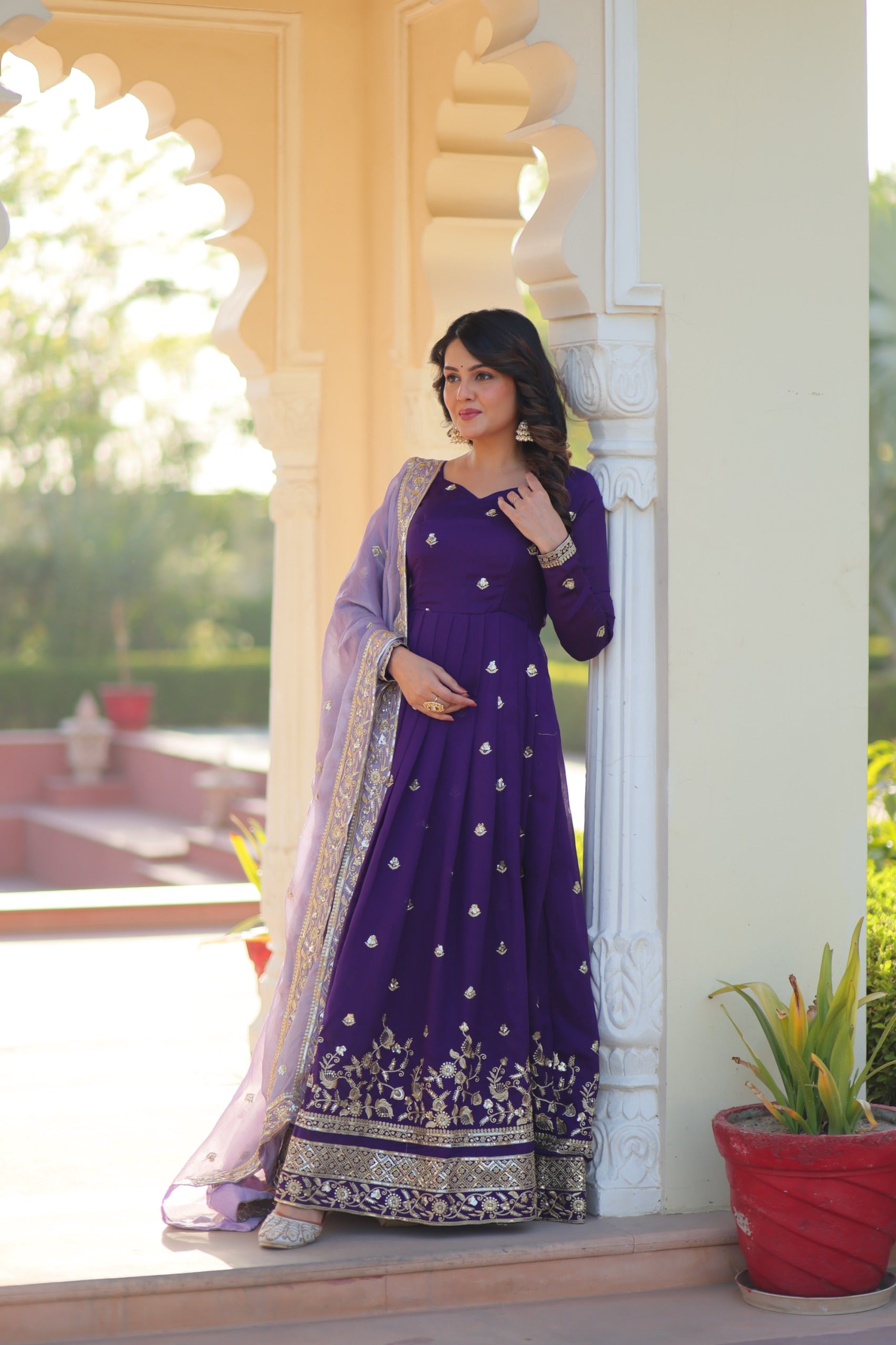 Georgette Embroidered Gown Set