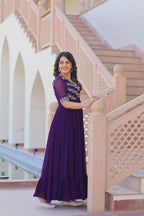 Purple Premium Faux Blooming Frill Gown