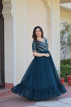 Purple Premium Faux Blooming Frill Gown