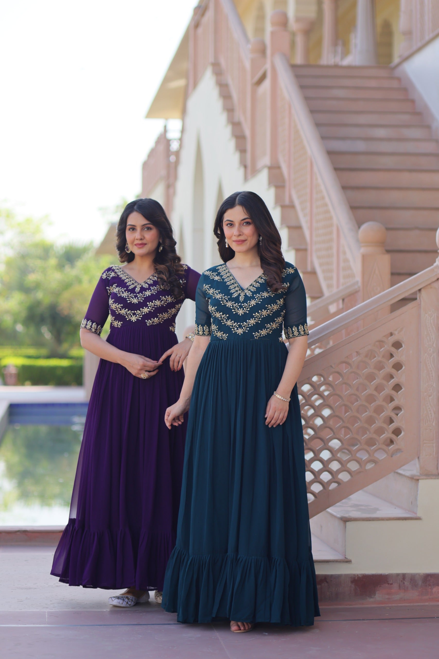 Purple Premium Faux Blooming Frill Gown