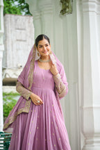 Dusty Faux Georgette Embroidered Gown Set