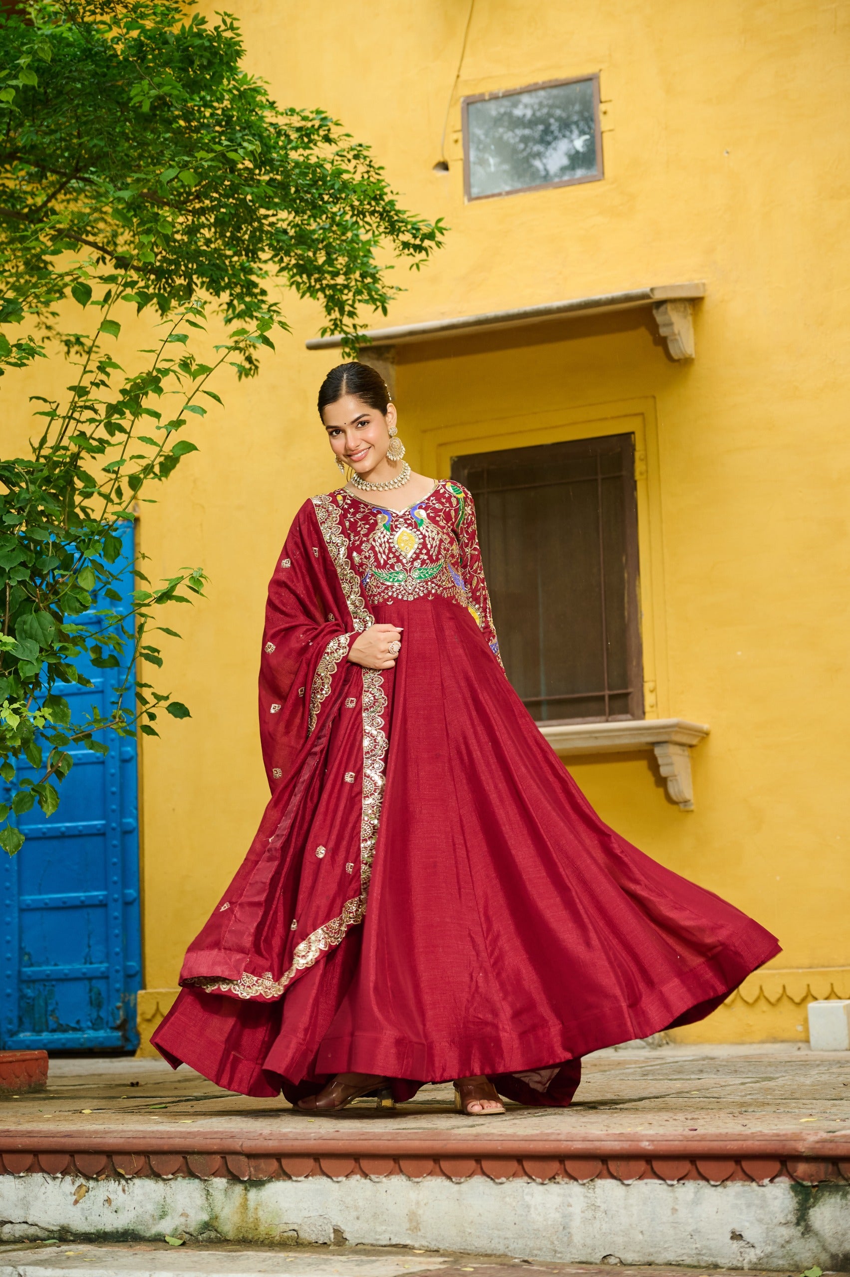 Vichitra Embroidered Gown with Dupatta