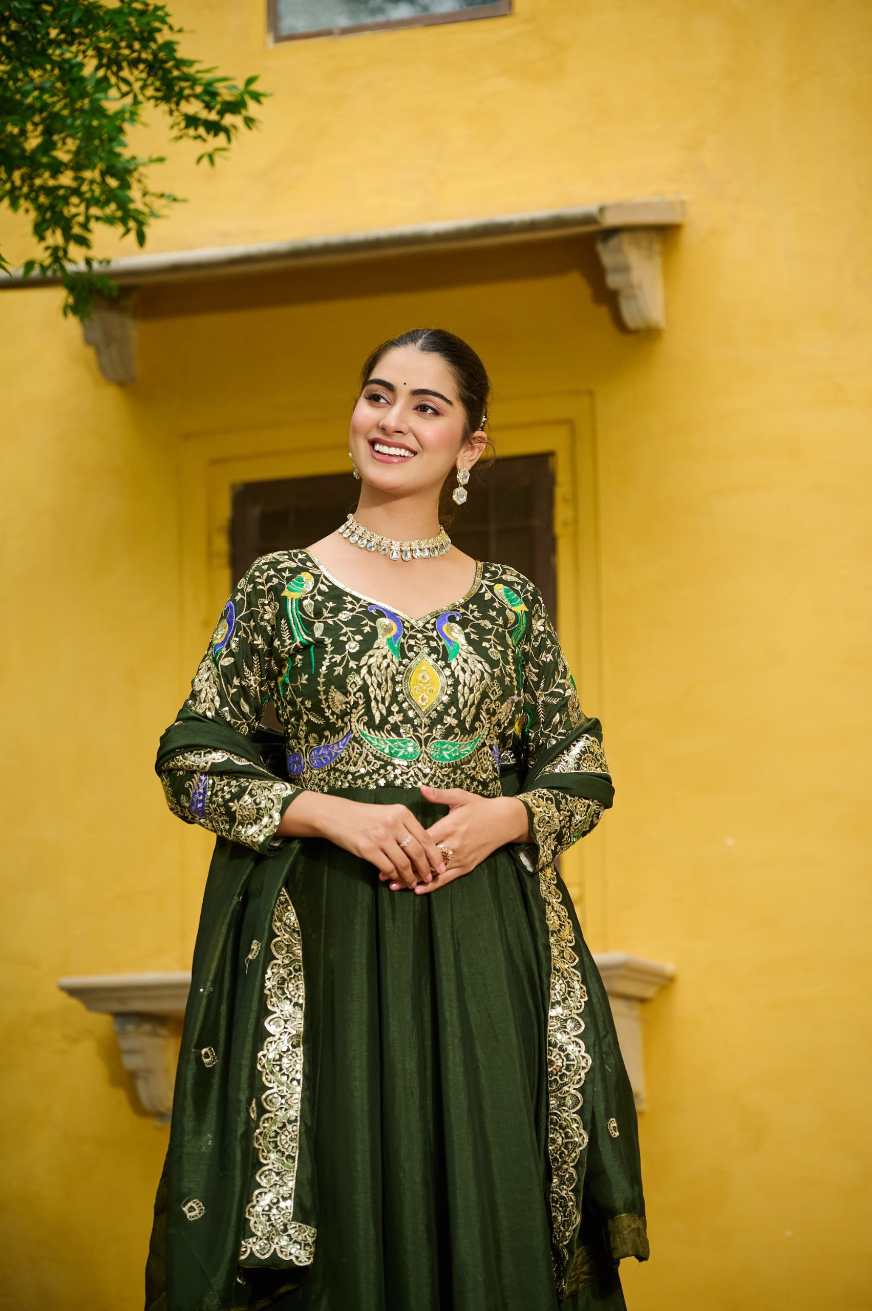 Vichitra Embroidered Gown with Dupatta