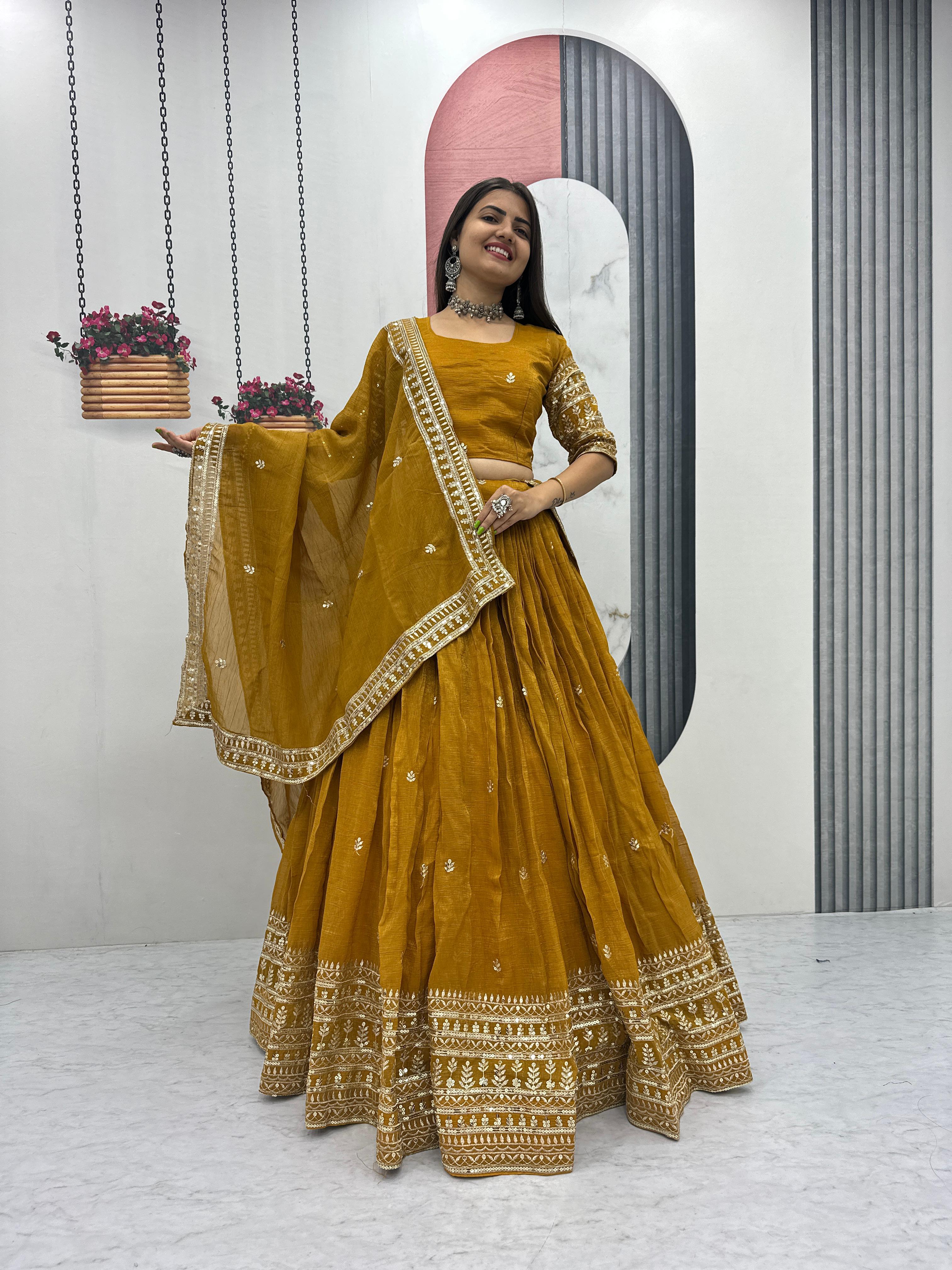 Gold Crush Embroidered Lehenga Choli with Dupatta