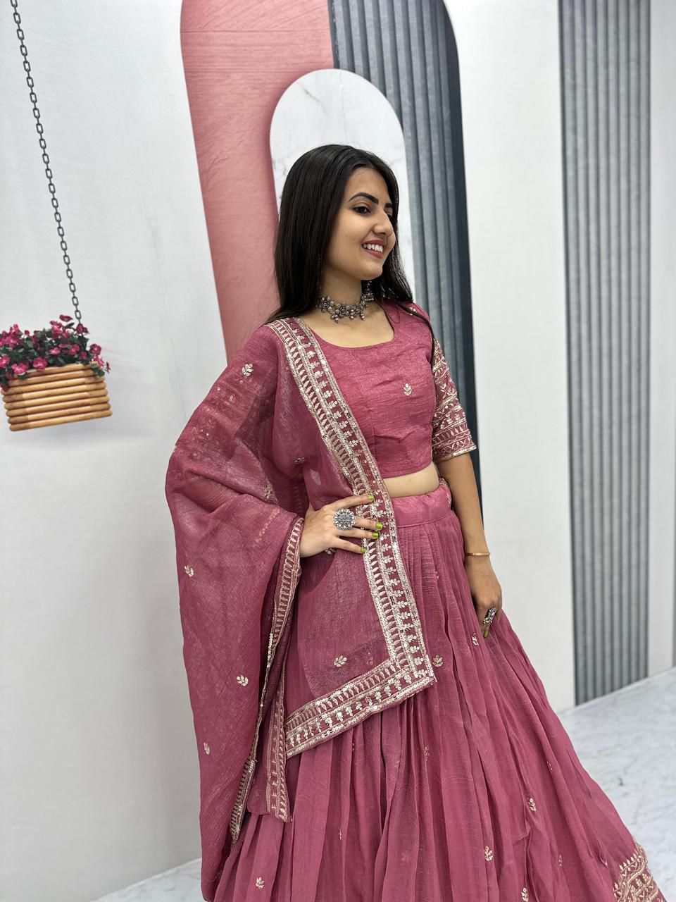 Gold Crush Embroidered Lehenga Choli with Dupatta