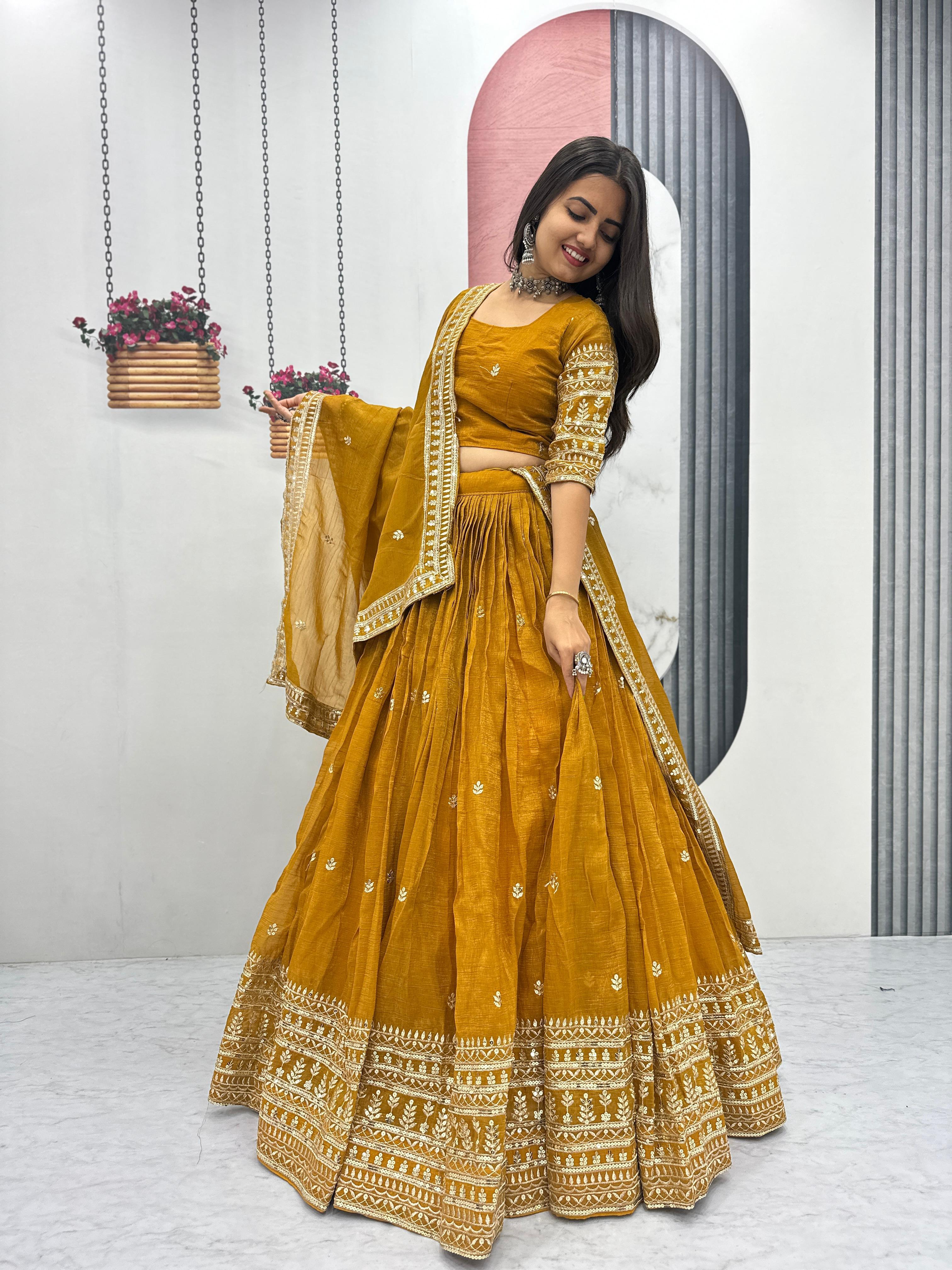 Gold Crush Embroidered Lehenga Choli with Dupatta