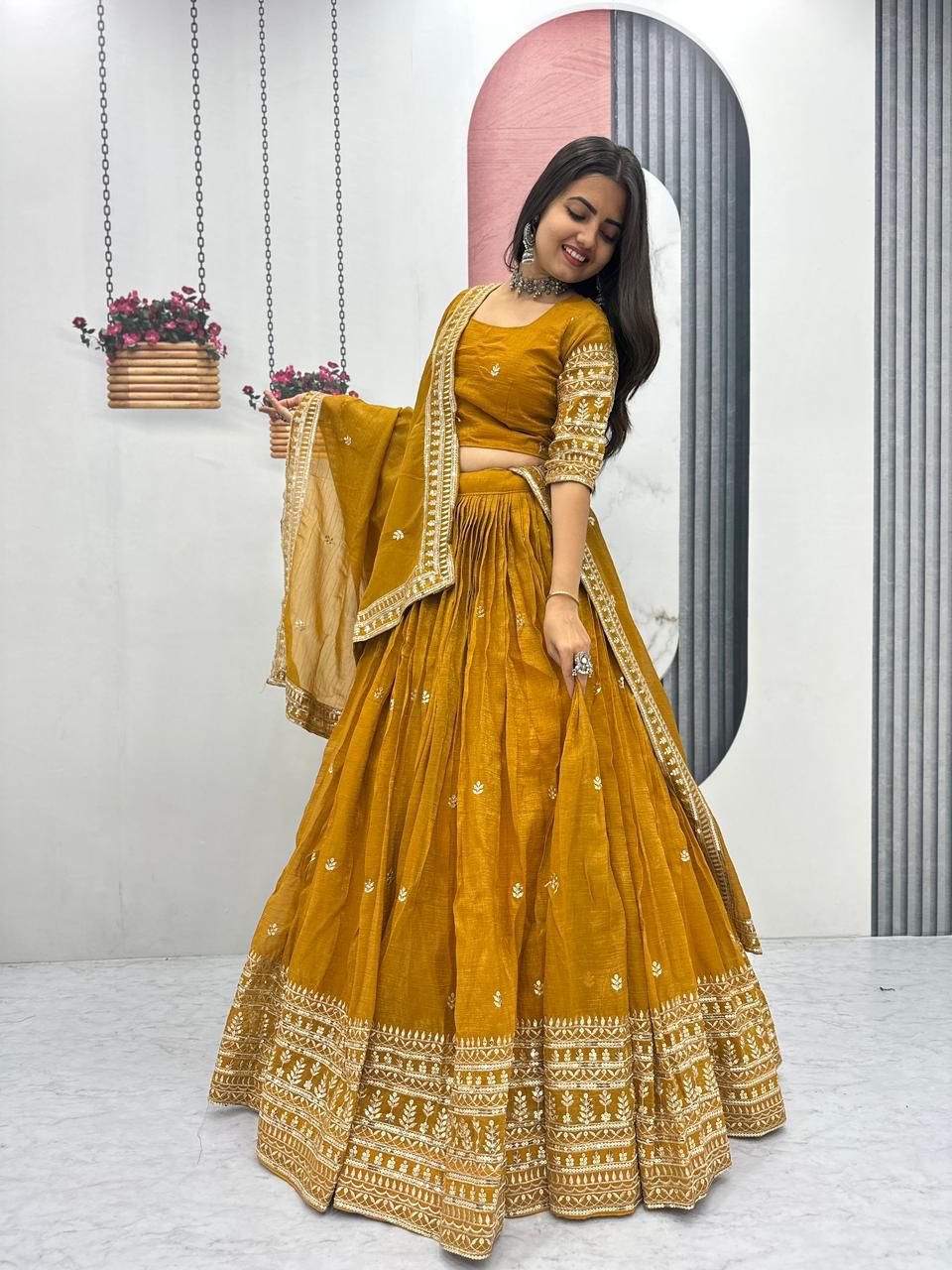 Gold Crush Embroidered Lehenga Choli with Dupatta