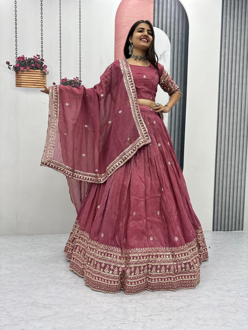 Gold Crush Embroidered Lehenga Choli with Dupatta