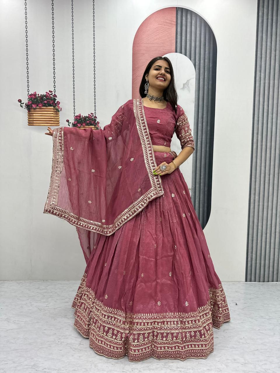 Gold Crush Embroidered Lehenga Choli with Dupatta