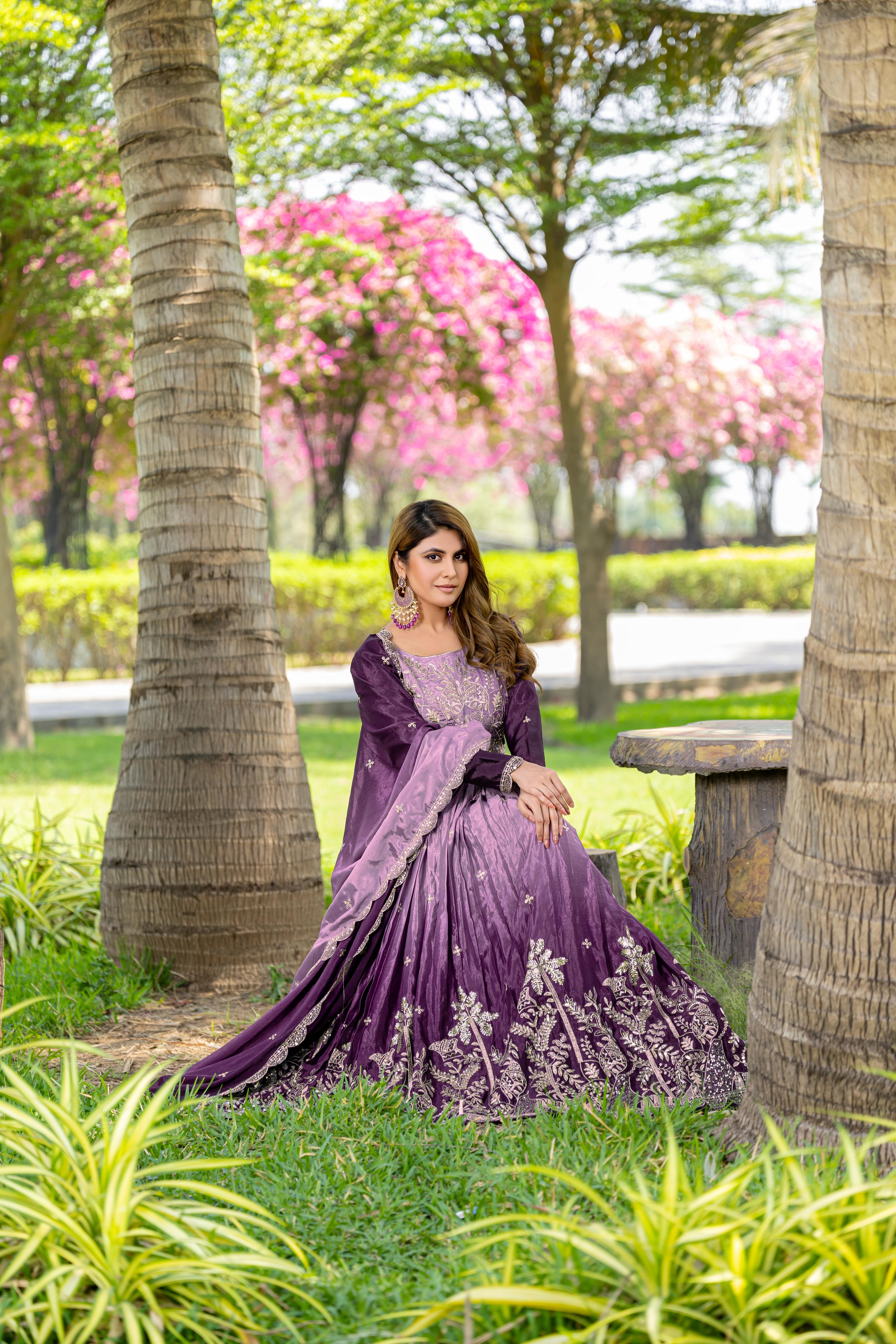 Chinon Embroidered Gown with Dupatta