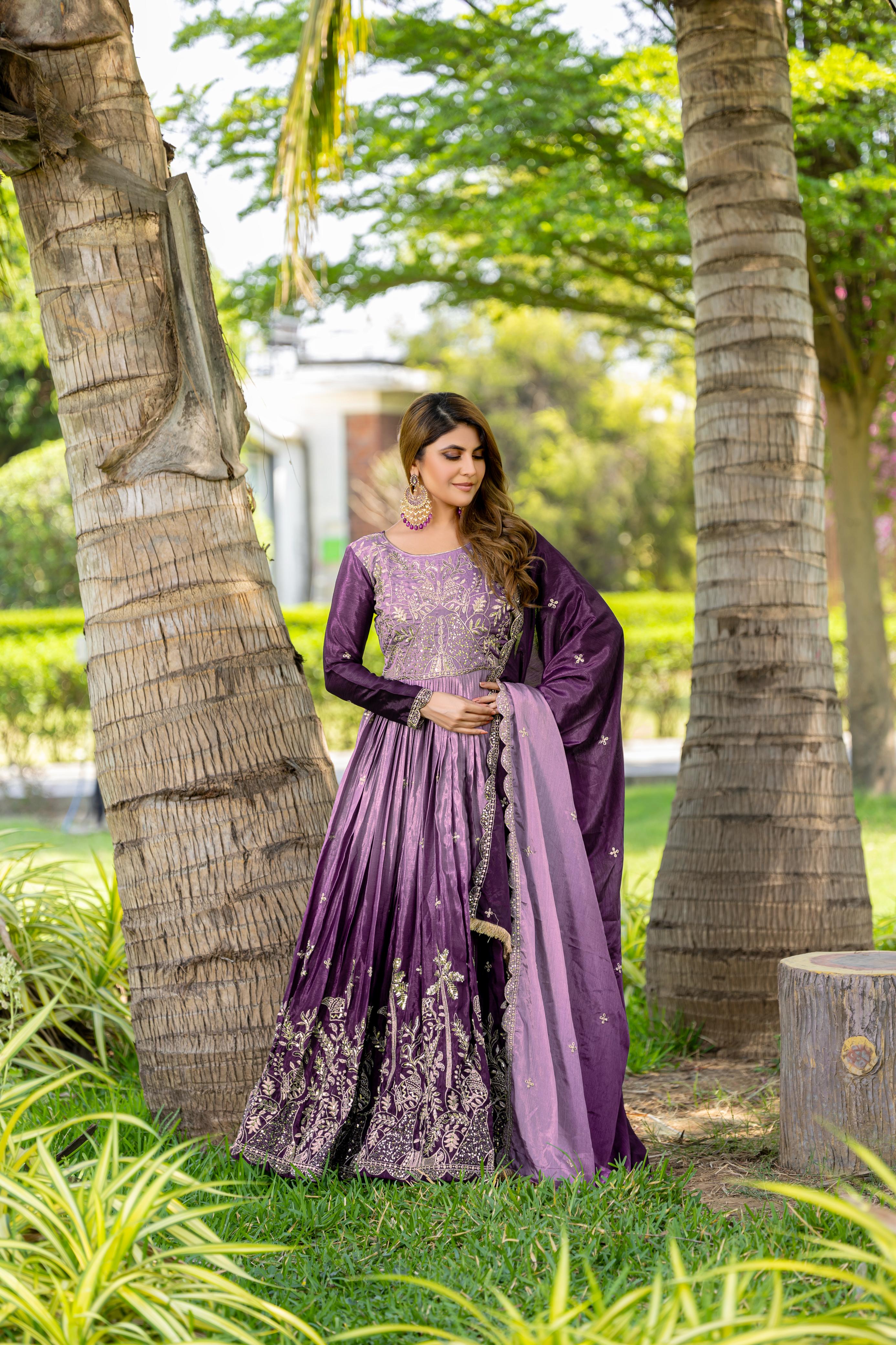 Chinon Embroidered Gown with Dupatta