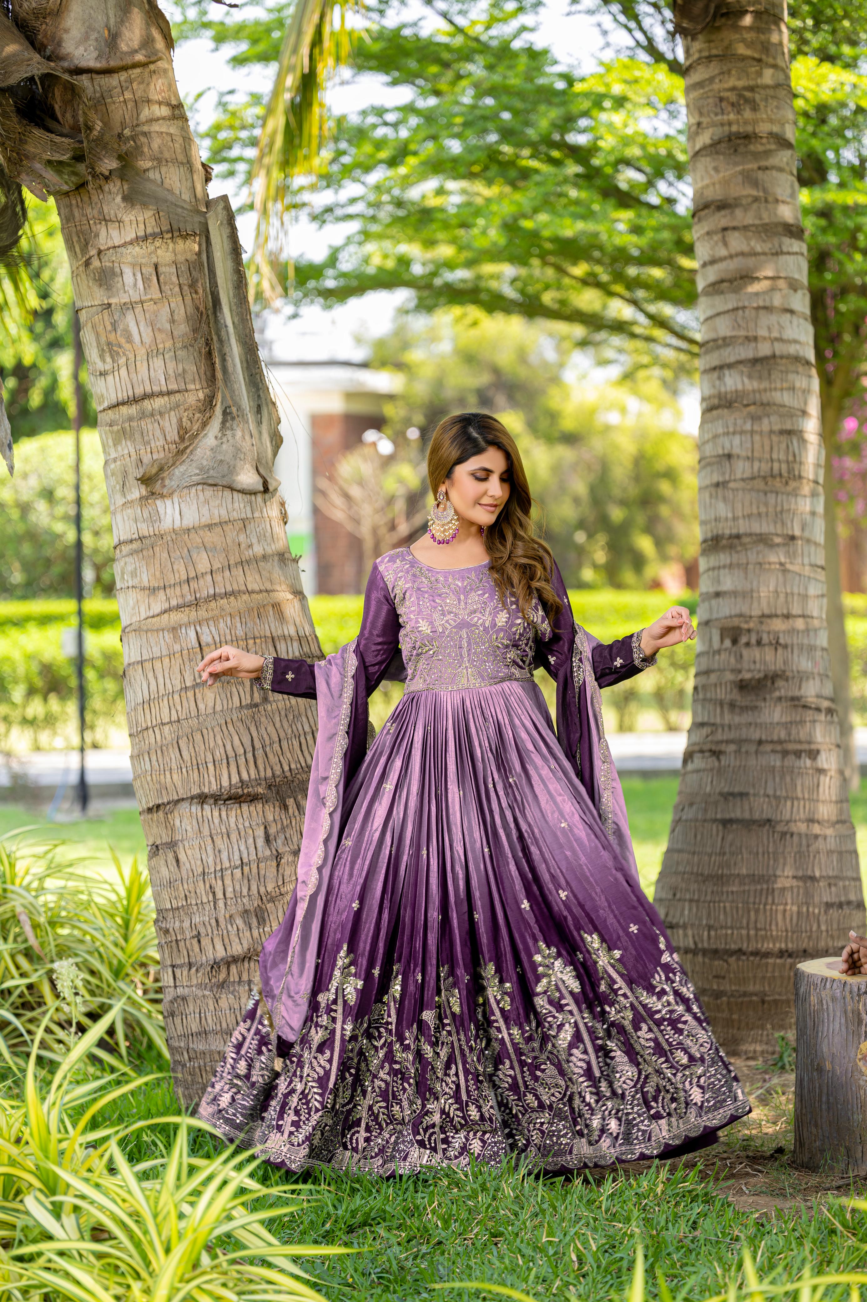 Chinon Embroidered Gown with Dupatta