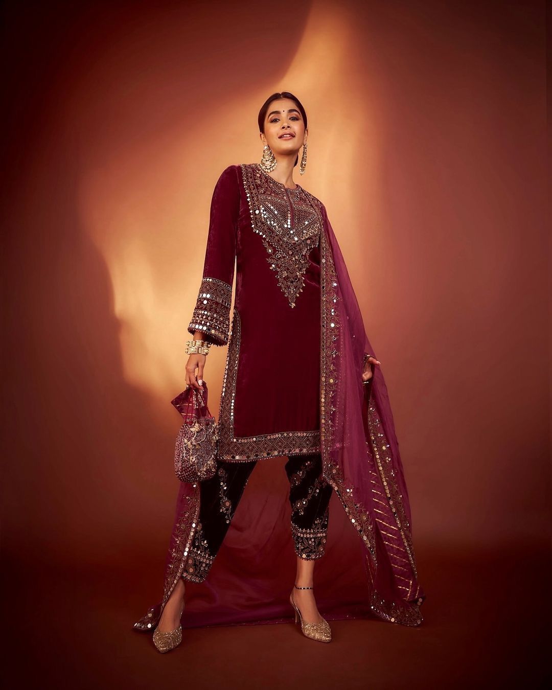Velvet Embroidered Suit with Organza Dupatta